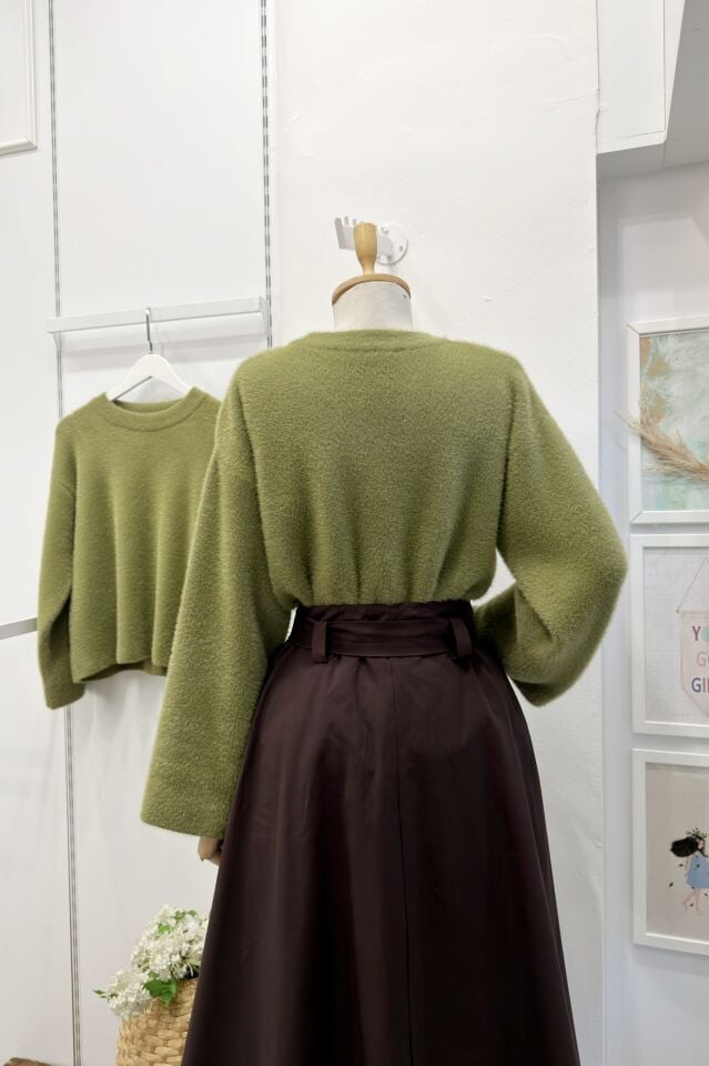 Zeytin Yeşili Angora Kumaş Kazak