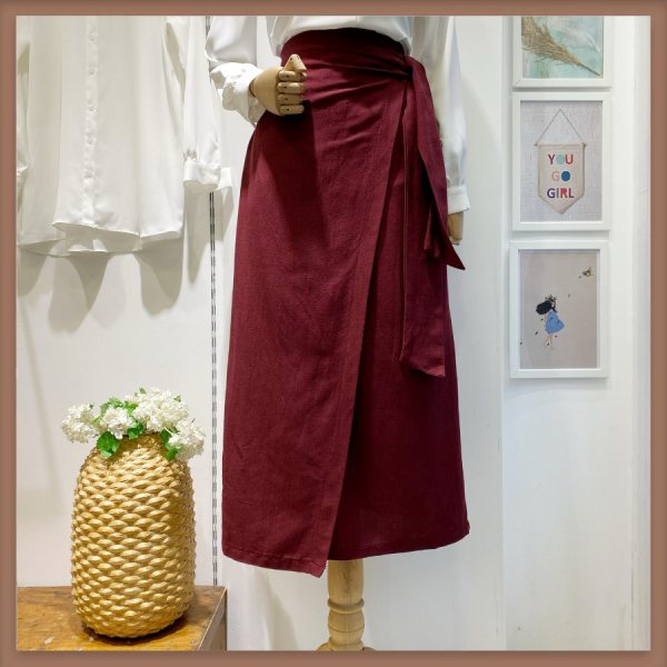 Bordo Keten Kumaş Anvelop Etek