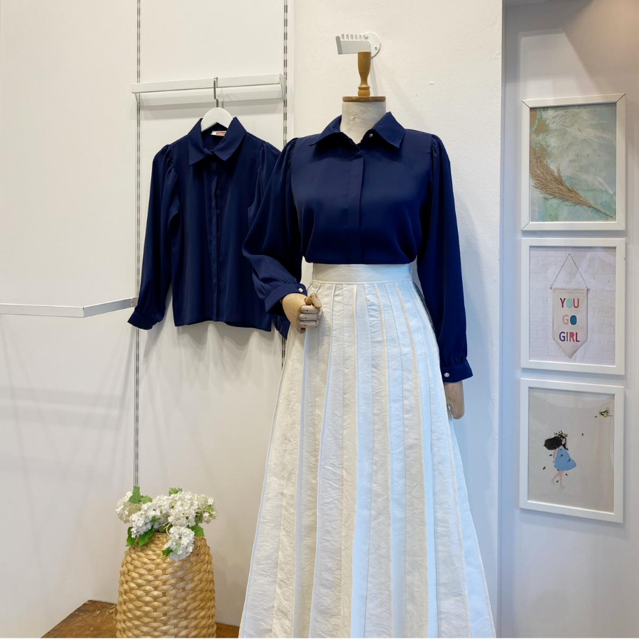 Lacivert Saten Agate Gömlek