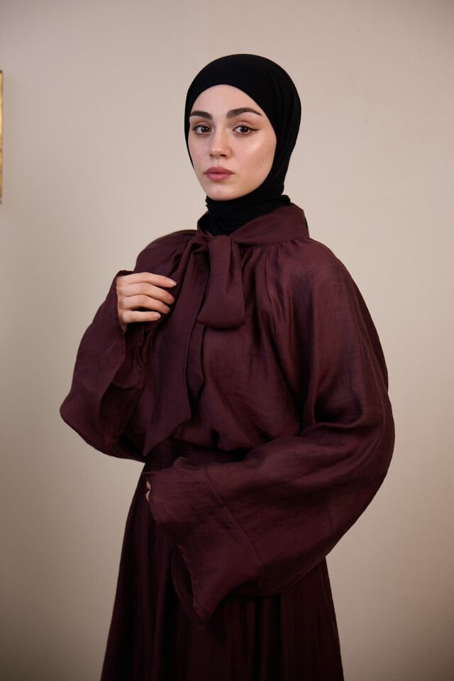 Bordo Kurdele Detaylı Şifon Takım