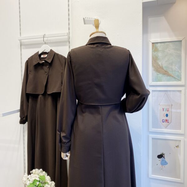 Acı Kahve Crep Kumaş Yelekli Elbise