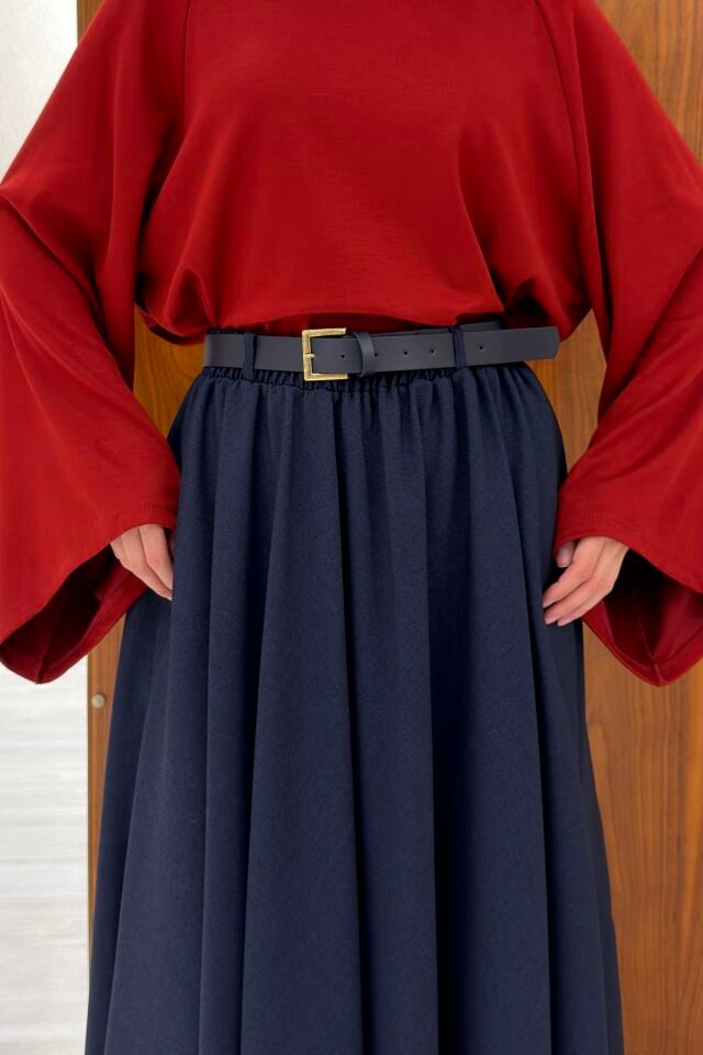 Lacivert Belle Kemerli Etek