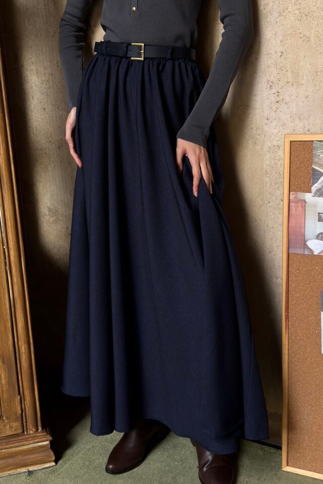 Lacivert Belle Kemerli Etek