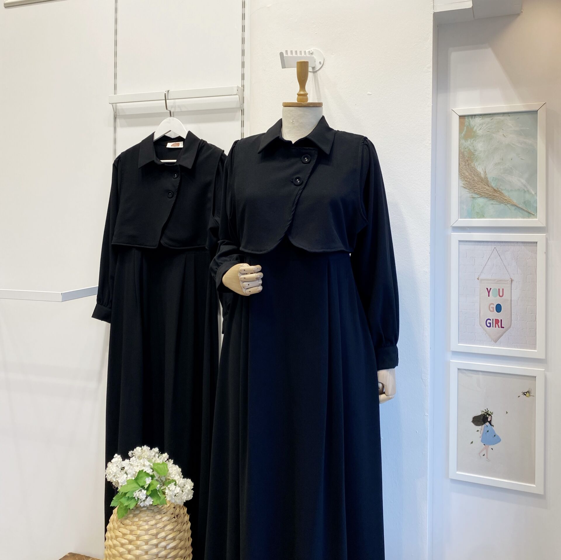 Siyah Crep Kumaş Yelekli Elbise