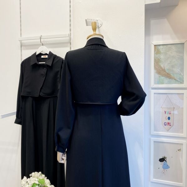 Siyah Crep Kumaş Yelekli Elbise