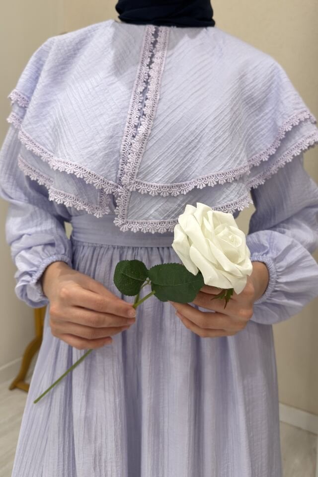 Lila Geniş Yakalı Florlyn Gofre Takım