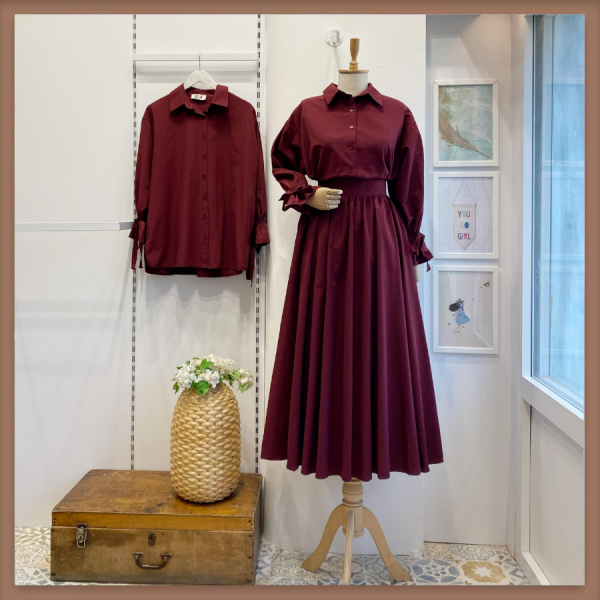 Bordo Mistlinen Poplin Etek
