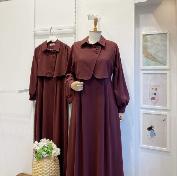 Bordo Crep Kumaş Yelekli Elbise