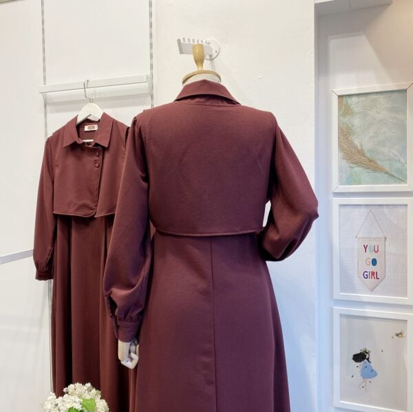 Bordo Crep Kumaş Yelekli Elbise