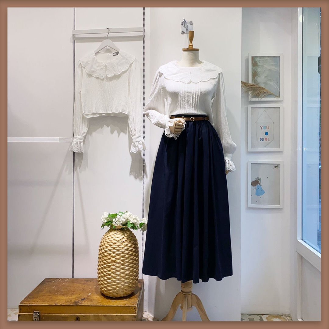 Lacivert Kemerli Sık Pileli Etek