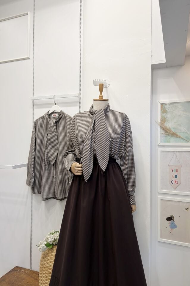 Acı Kahve Pötikare Desenli Poplin Gömlek