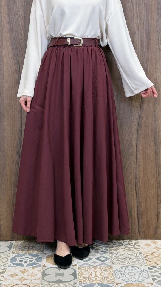 Bordo Ceinture Kemerli Keten Etek