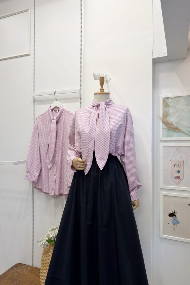 Pembe Pötikare Desenli Poplin Gömlek