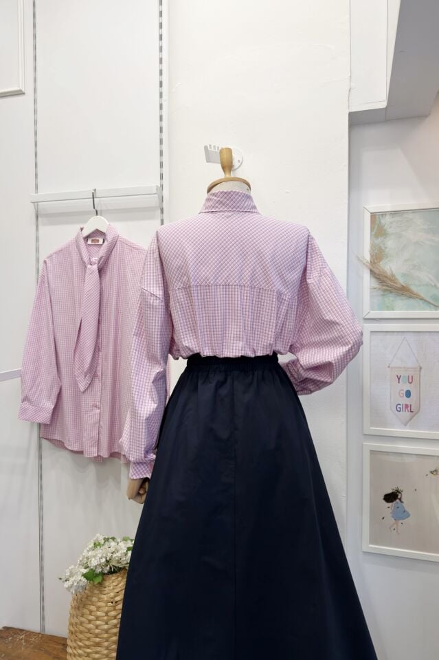 Pembe Pötikare Desenli Poplin Gömlek