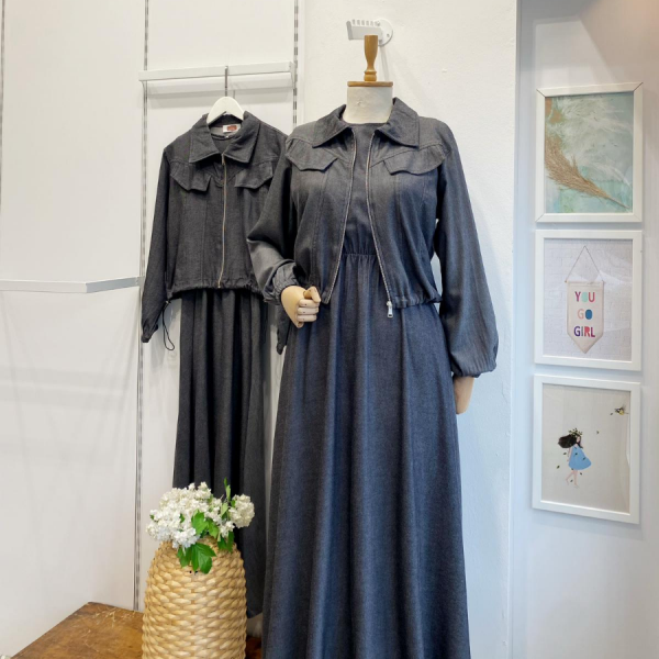 Antrasit Fermuar Detaylı Ceketli Jile Takım