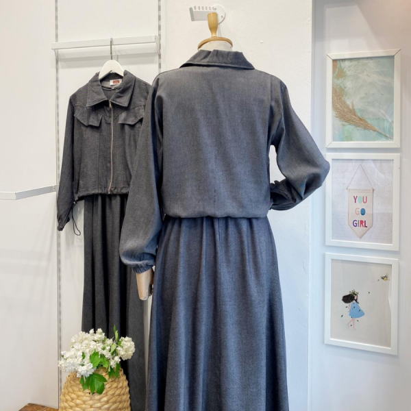 Antrasit Fermuar Detaylı Ceketli Jile Takım