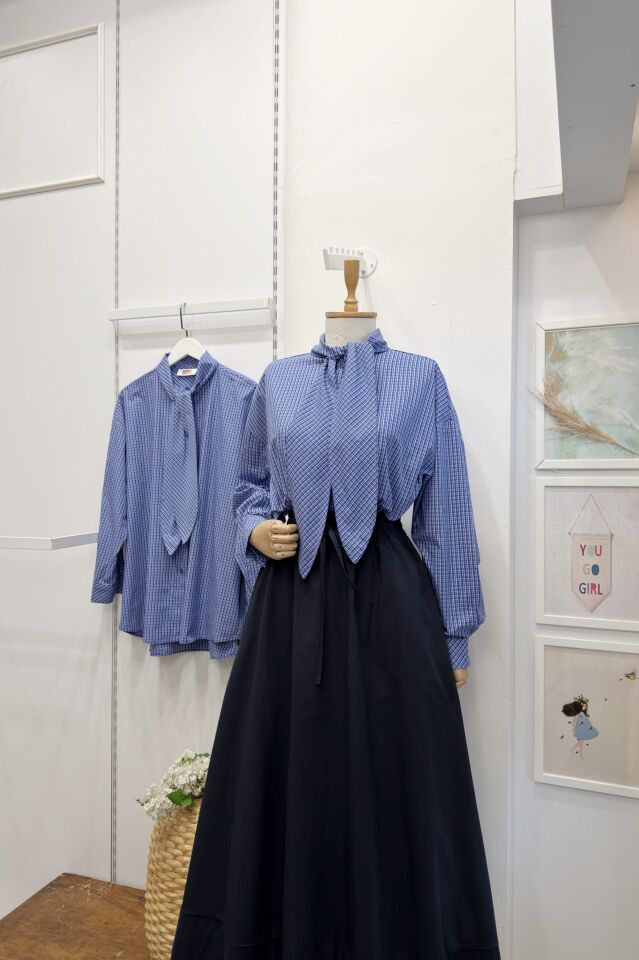 Lacivert Pötikare Desenli Poplin Gömlek