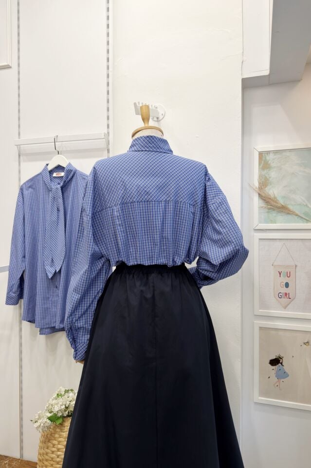 Lacivert Pötikare Desenli Poplin Gömlek