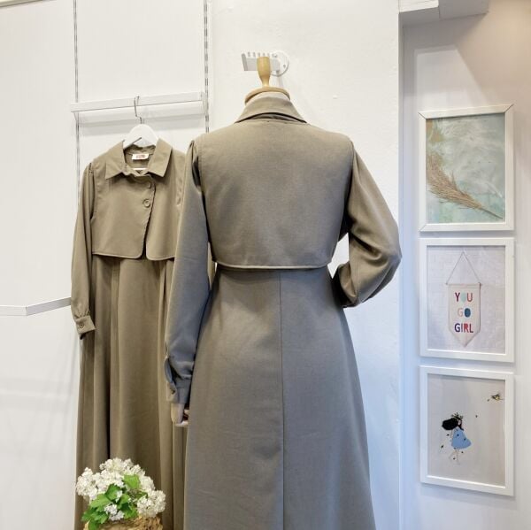 Koyu Vizon Crep Kumaş Yelekli Elbise