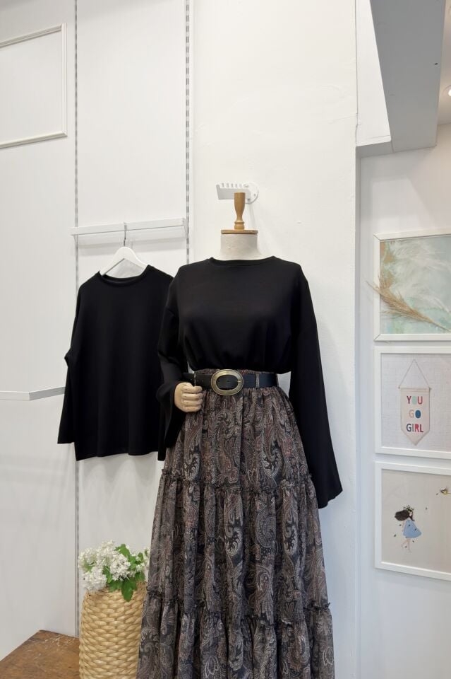 Siyah Osyho Kumaş Bluz