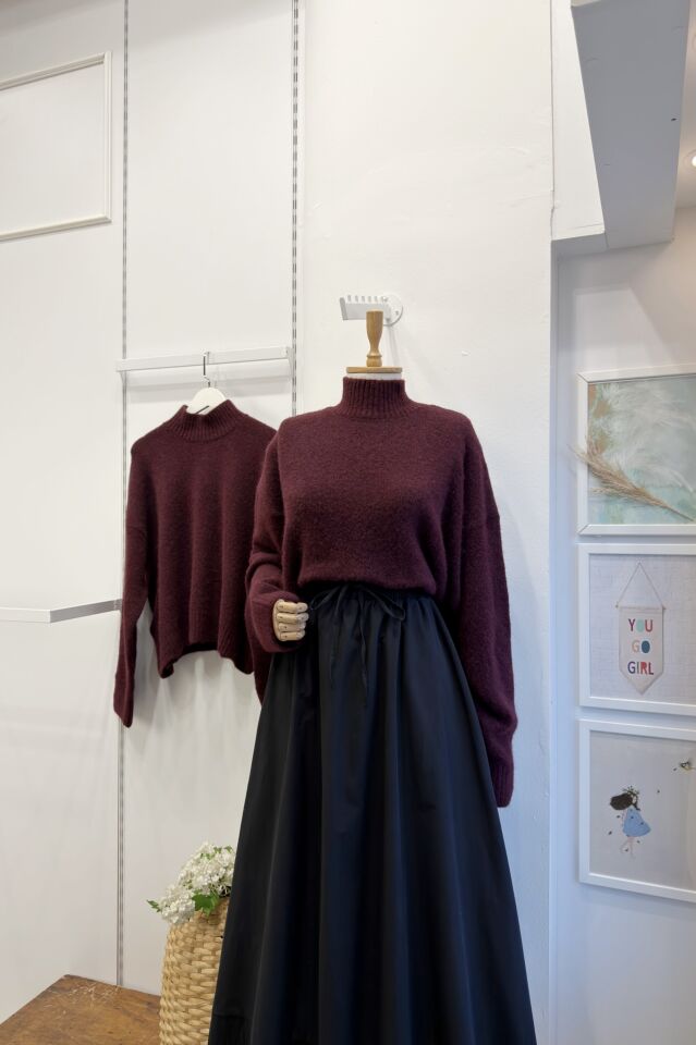 Bordo Yarım Boğazlı Mirette Kazak