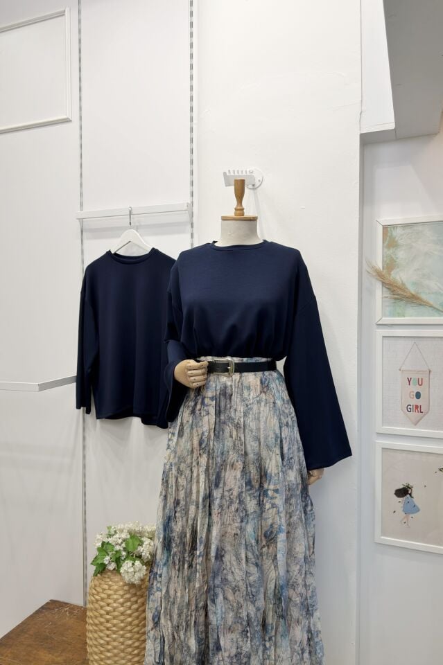 Lacivert Osyho Kumaş Bluz