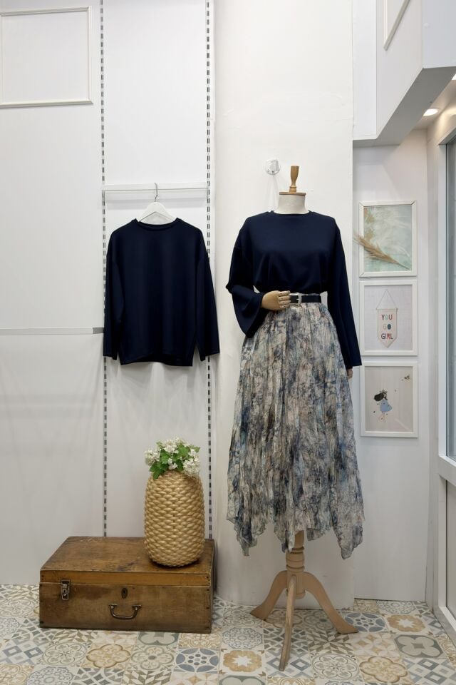 Lacivert Osyho Kumaş Bluz