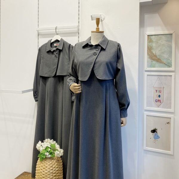 Antrasit Crep Kumaş Yelekli Elbise