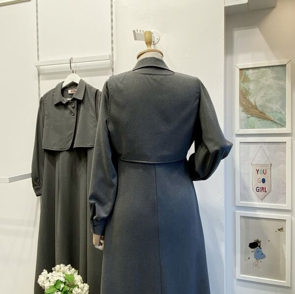 Antrasit Crep Kumaş Yelekli Elbise