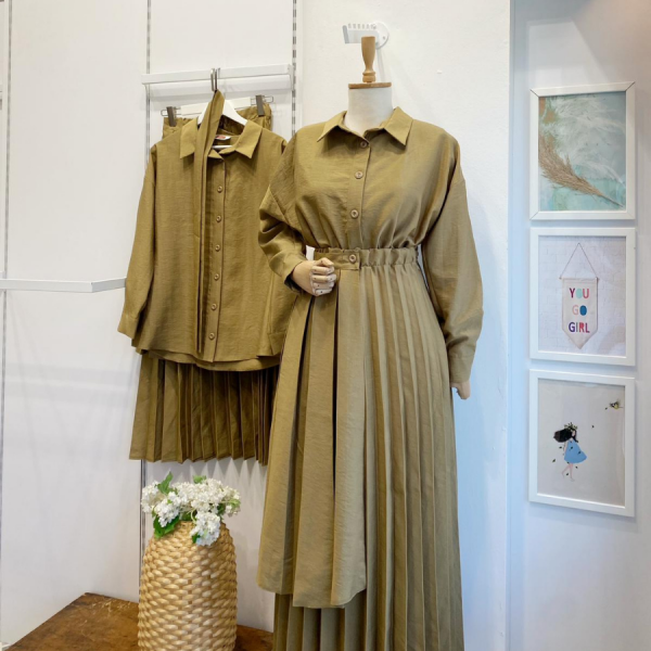 Yağ Yeşili Pile Etekli Liavera Takım