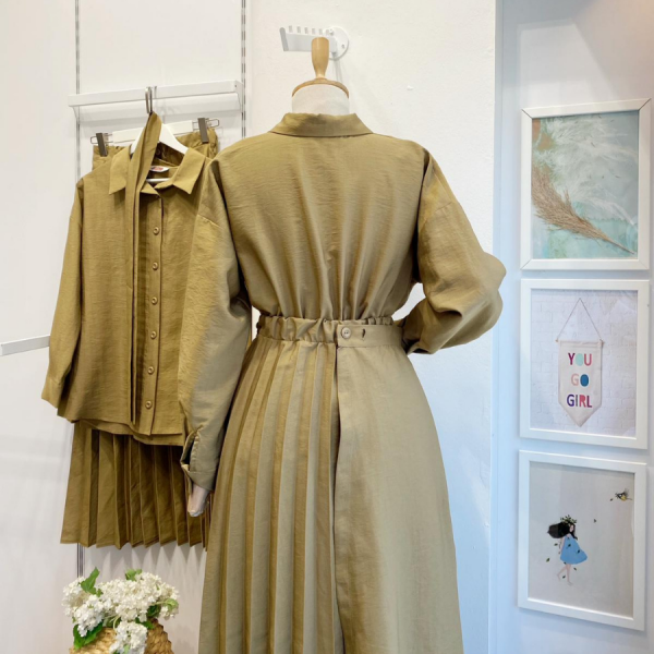 Yağ Yeşili Pile Etekli Liavera Takım