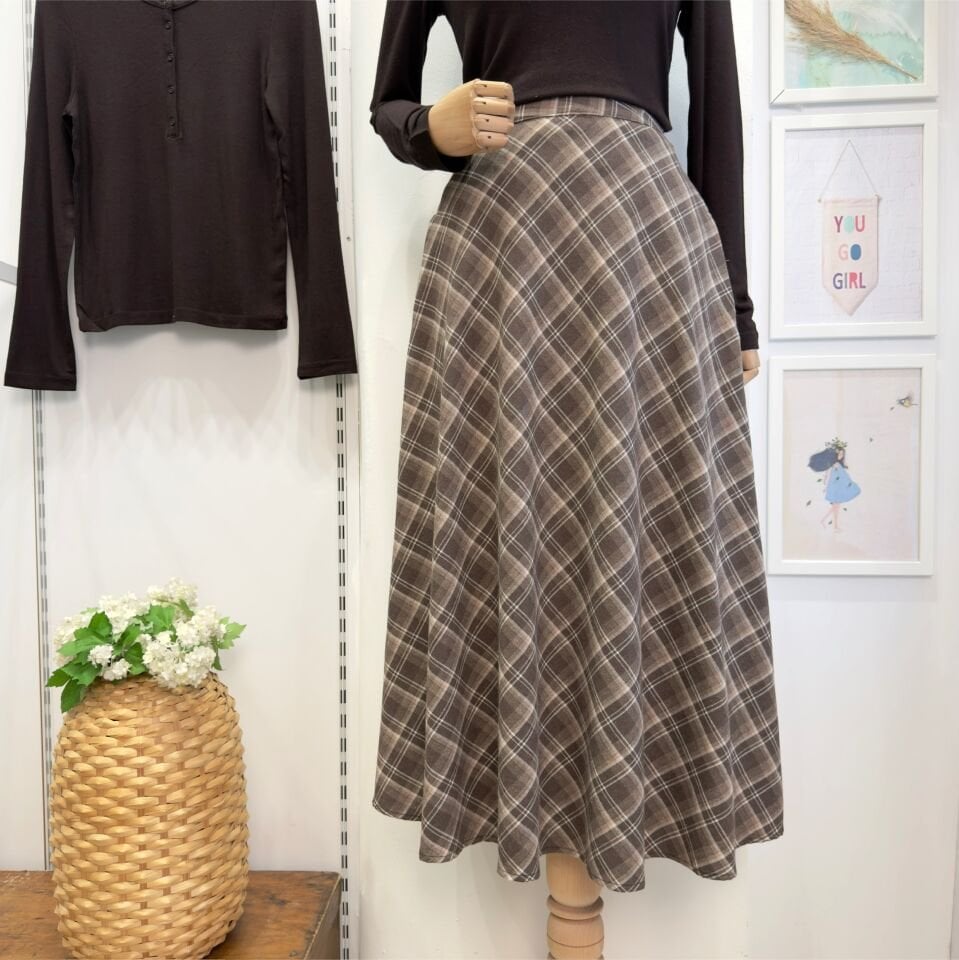 Acı Kahve  Jesen Kloş Model Ekoseli Etek