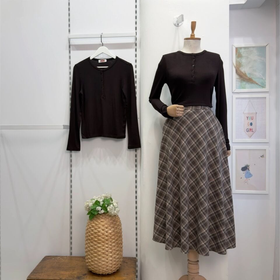 Acı Kahve  Jesen Kloş Model Ekoseli Etek