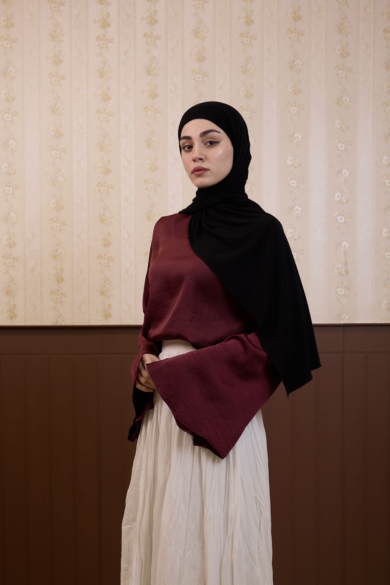 Bordo Rosalie Saten Bluz