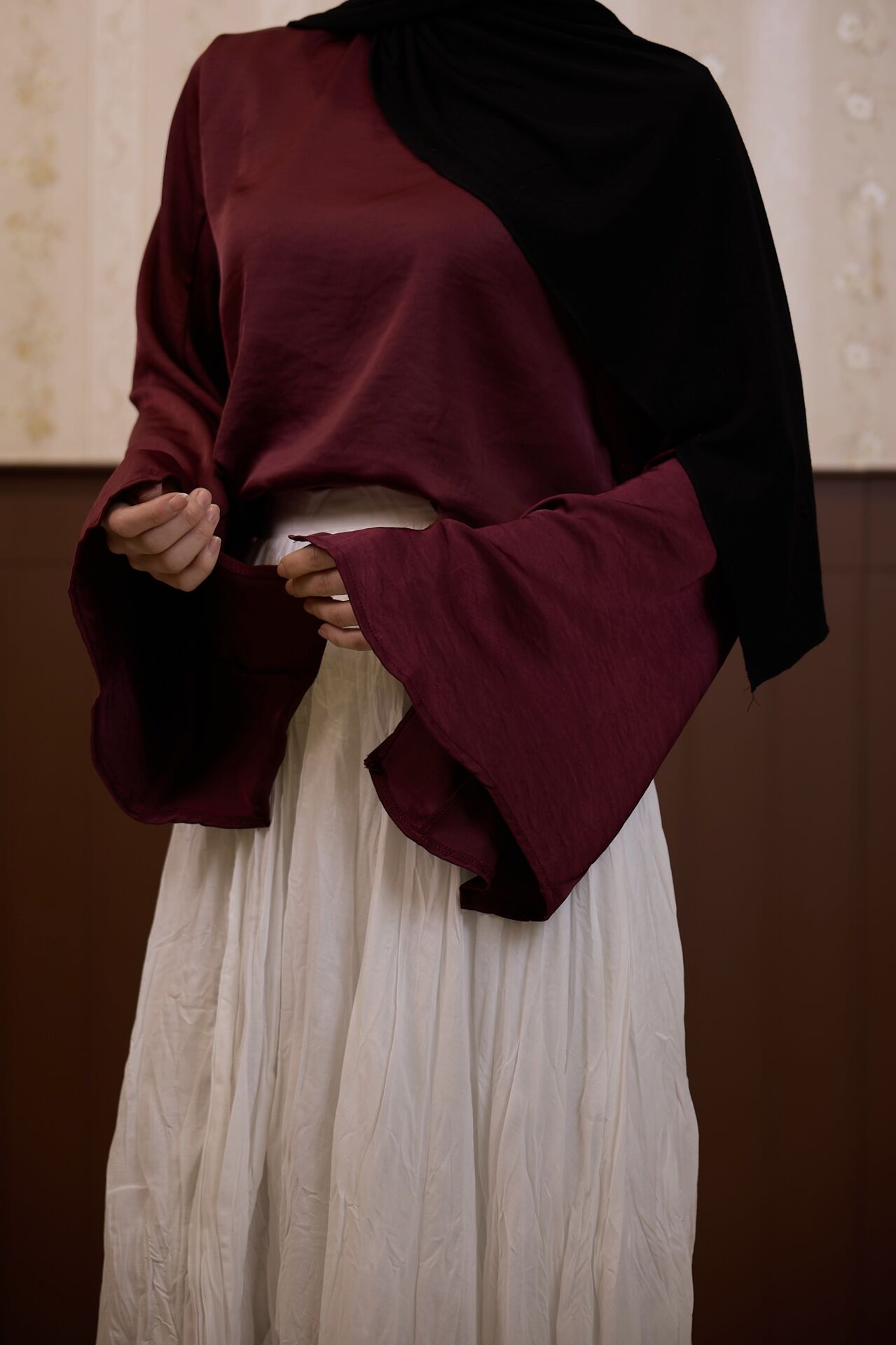 Bordo Rosalie Saten Bluz