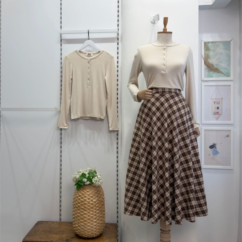 Turuncu Jesen Kloş Model Ekoseli Etek