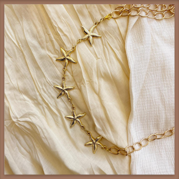 Deniz Yıldızı Motifli Gold Zincir Kemer
