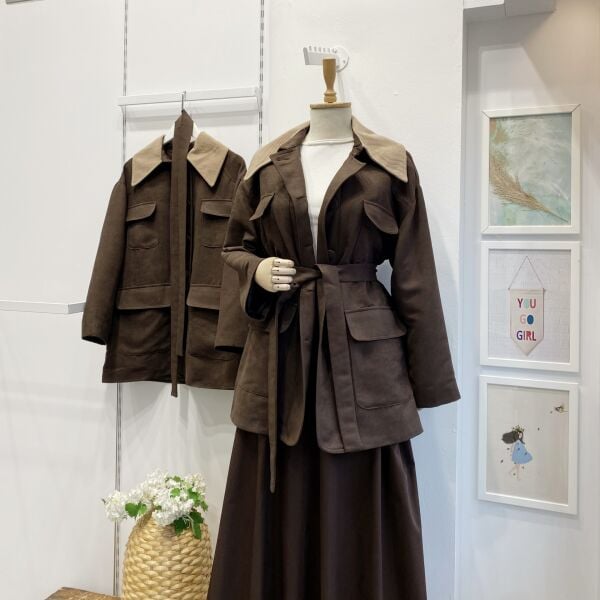 Acı Kahve Cep Detaylı Süet Ceket