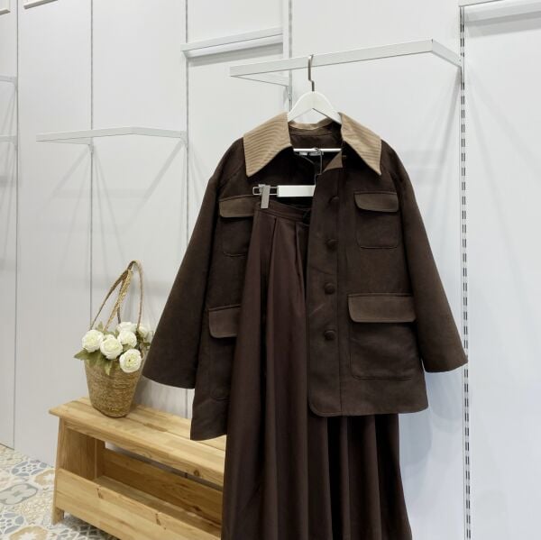 Acı Kahve Cep Detaylı Süet Ceket