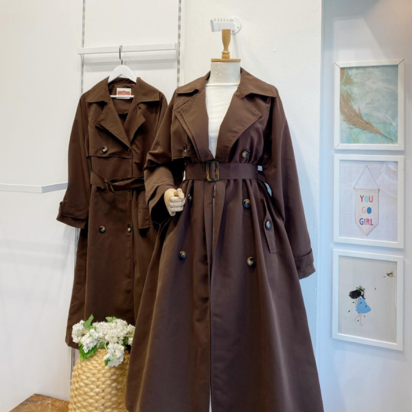 Acı Kahve Düğme Detaylı Clove Trençkot