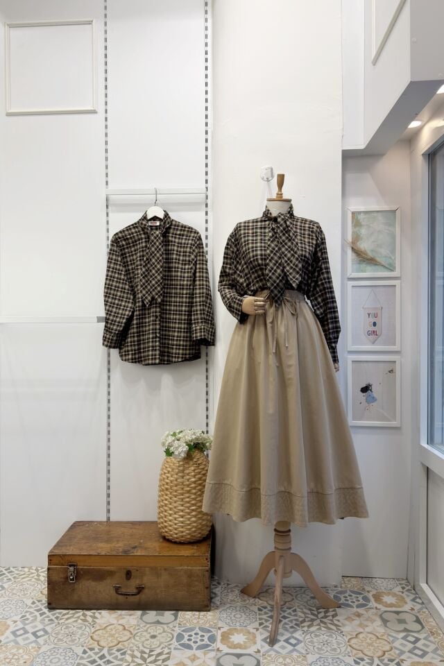 Haki Yeşili Vizon Mini Ekose Desenli Viskon Gömlek