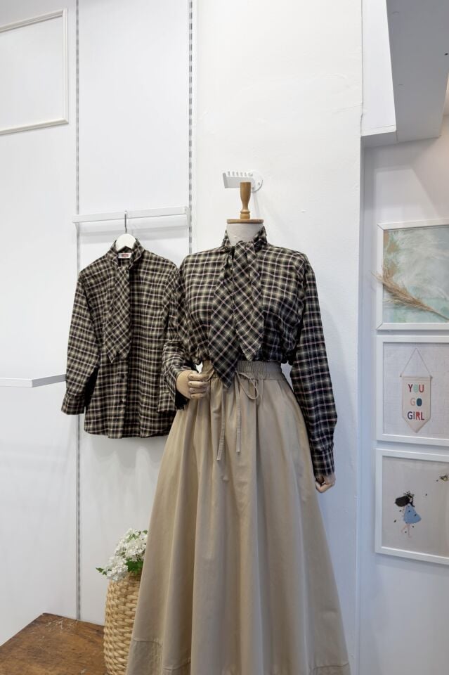 Haki Yeşili Vizon Mini Ekose Desenli Viskon Gömlek