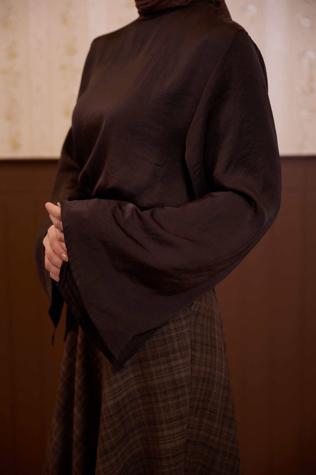 Kahverengi Rosalie Saten Bluz