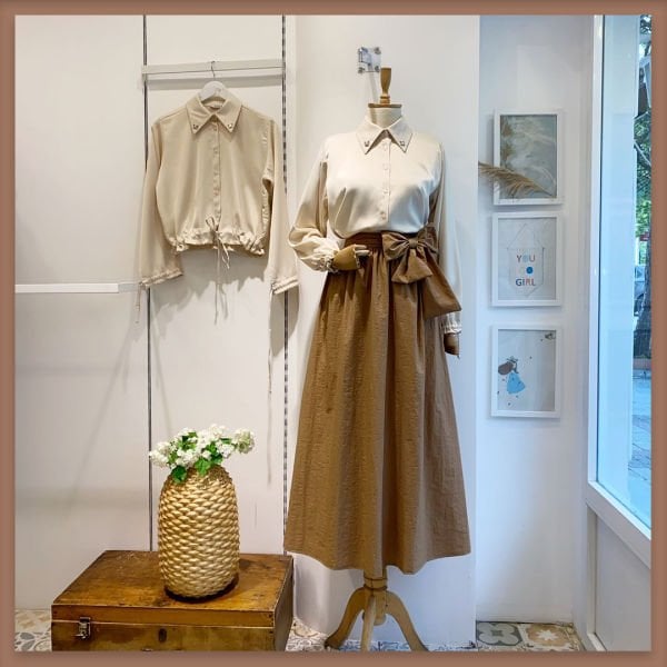 GENİŞ KUŞAKLI CAMEL PARAŞÜT KUMAŞ ETEK
