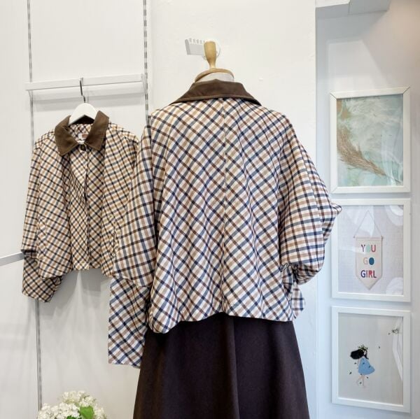 Ekose Desenli Oversize Süet Ceket