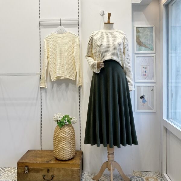 Haki Yeşili Kloş Kaşe Etek