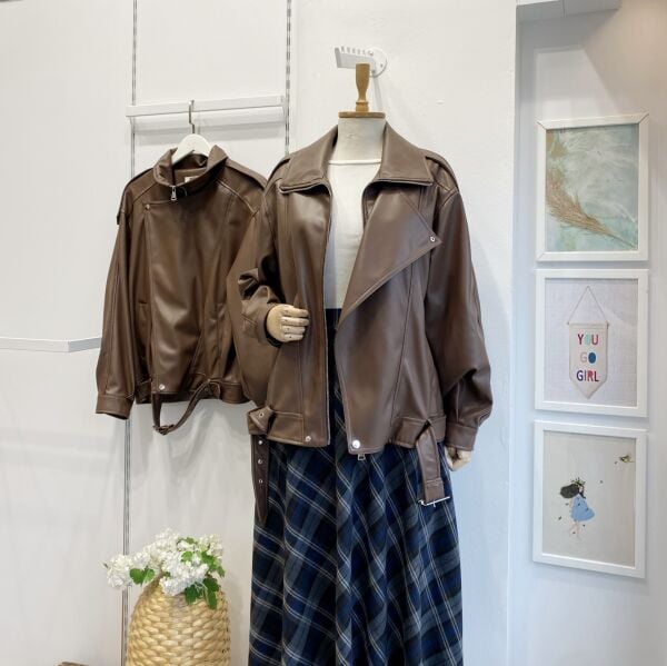 Kahverengi Oversize Deri Ceket