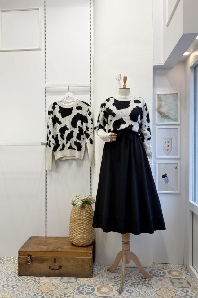 Siyah Beyaz Gingham Desenli Kazak