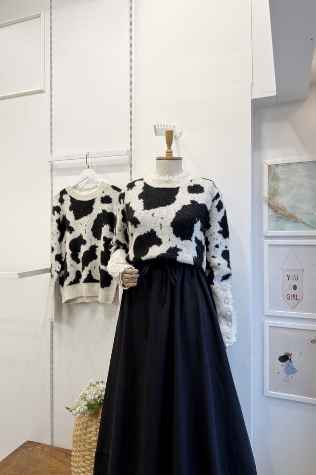 Siyah Beyaz Gingham Desenli Kazak