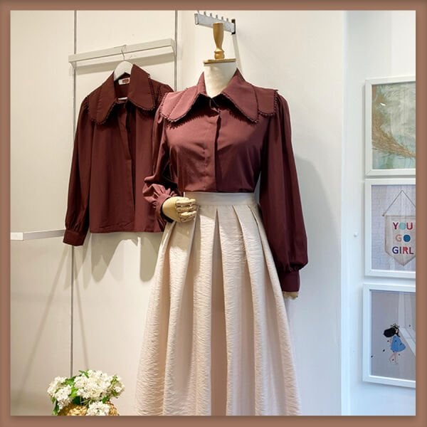 Bordo çift yakalı poplin gömlek